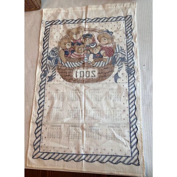 Teddy Bear 2001 Calendar Tea Towel Vintage Blue White - Picture 4 of 5